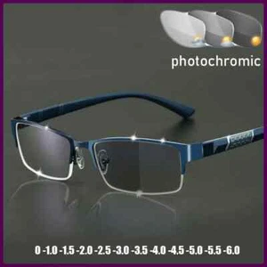 Occhiali da vista uomo business fotocromatici miopia unisex mezza montatura quadrati vicino - Foto 1 di 30