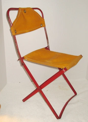 Child's Folding Chair Antique Outdoor Camp Camping Travel Chair Steel & Canvas Cover