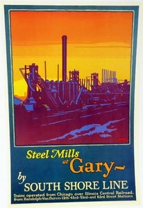 Steel Mills At Gary 1925 Lithograph by Oscar Rabe Hanson 7x11 Poster - Picture 1 of 3