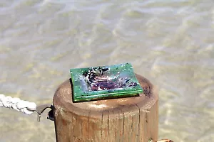 FUSED GLASS ART Emerald Green Glass Square Platter Artemis Collection H116 - Picture 1 of 12