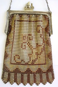 VERY NICE ANTIQUE ART DECO PAINTED MESH PURSE VIBRANT MUTED COLORS - Picture 1 of 8