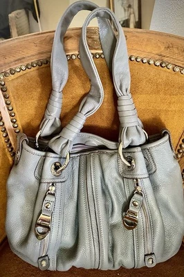 Azul B. Markowsky.  Bolso de Mano Cuero 14"x10" Guijarro Excelente Estado Usado Foto 1 de 4