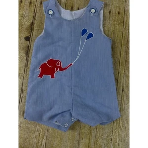Mameluco de colección azul Seersucker elefante globo jersey bebé niño niña 12 meses - Imagen 1 de 10