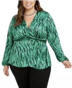 INC International Concepts Wrap Top Blouse Green Black Animal Print Plus Size 3X - Picture 1 of 3