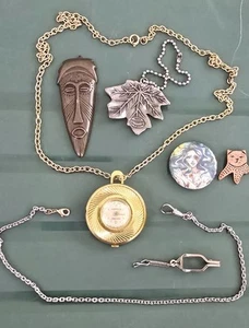 Lot (7) Vintage Collectibles WATCH NECKLACE TRIBAL PENDANT BATH BODY WORKS LEAF - Picture 1 of 10