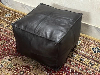 Leather PouffeGenuine Boho 20 Moroccan Ottoman Footstool Aamazing New Unstuffed - Image 1 of 4