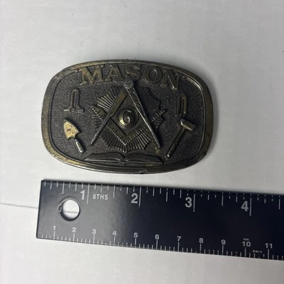 Masonic Freemason Belt Buckle 1986 Great American Buckle Co 1802 Brass Damage - Image 1 of 4