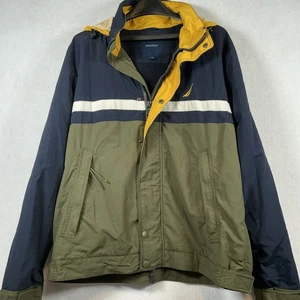 Vintage Nautica gelb blau grün Farbblock Segeln Kapuze Jacke Large Y2K - Bild 1 von 11