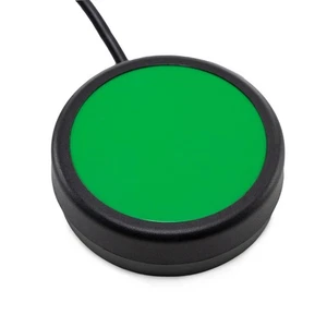 One Button Switch Wired to 3.5mm Plug (2.5, Green) Twelve Foot (3.6m) Cord - Picture 1 of 6