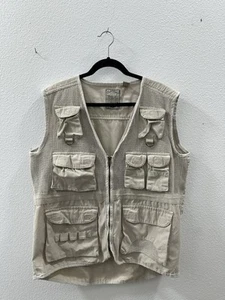 Vintage Bugle Boy Reißverschluss ärmellose Angelweste Netz und Taschen groß khaki - Bild 1 von 7