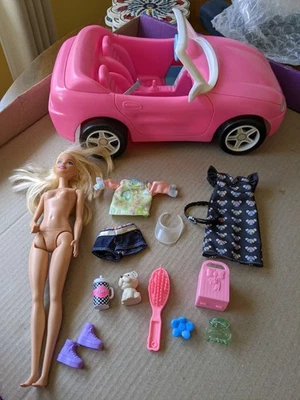 14pc Barbie DOLL + Clothes Shoes Bags + CAR + Pet DOG Puppy + Accessories+ LOT - image 1 of 4