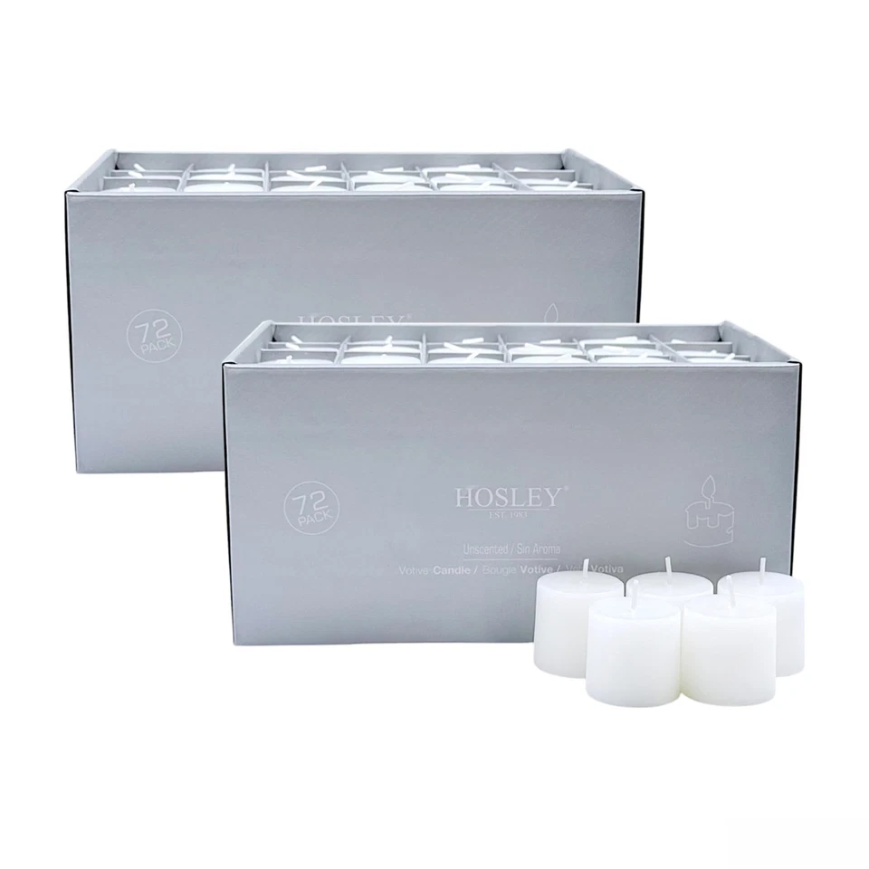 Hosley Set of 144 Unscented White Votive Candles Burns up to 10 Hours Wax Ble...