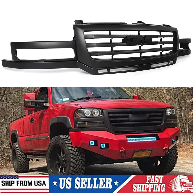 Matte Black Grille For GMC Sierra 2500 HD 3500 HD 2003-2007 Base SL SLE SLT WT Foto 1 de 4