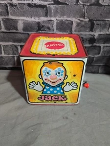 Vintage 1971 MATTEL Jack in the Box Music Crank Clown All Tin Toy Still Work G4 - Picture 1 of 8