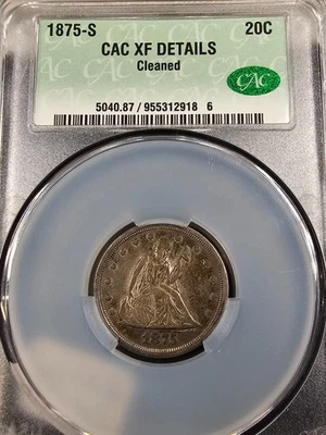 1875-S Twenty Cent Coin 20C - CAC GRADED XF45 Details - Cleaned Light Toner - Image 1 of 3