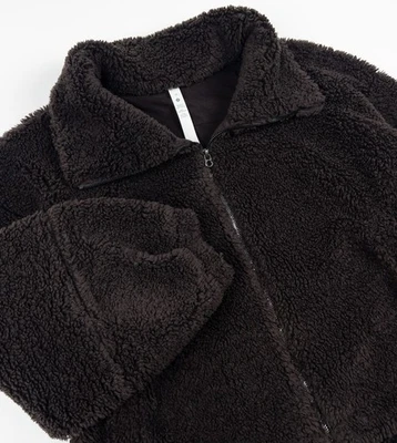 Chaqueta Lululemon Sherpa para mujer 10 vellón cinchable marrón oscuro cremallera completa acogedora suave Foto 1 de 4