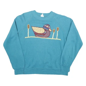 Womens Blue Sweatshirt L Cotton Blend Pullover Duck Motif Casual - Picture 1 of 6