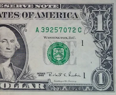 **WEB PRESS NOTE** ((EXPERIMENTAL)) $1 1995 Plate #1/10 Federal Reserve Note - Image 1 of 3