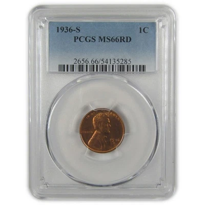 1936 S Lincoln Wheat Cent MS 66 RD PCGS Penny Uncirculated SKU:I22392 - Image 1 of 4