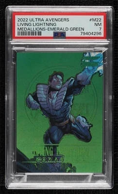 Fleer Ultra Avengers Medallions Emerald 3/10 Living Lightning 2022 PSA 7 0bk3 Foto 1 de 3
