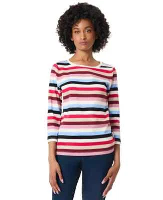 Jones New York Women's Cotton Striped 3/4-Sleeve Tee Multi Size M 307124 - Image 1 of 3