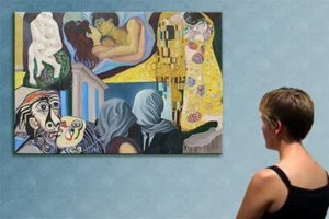 57" - KISS AROUND THE ART WORLD ---- original painting oil on canvas by ANNA !!! - Picture 1 of 8