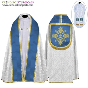 NEU Metallic Silber Cope & Stola Set mit AM Stickerei, Capa Pluvial, weit vorne - Bild 1 von 1
