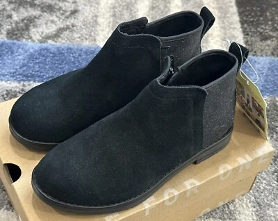 TOMS Niñas Jóvenes Deia Negro Gamuza Brillo Botín Sin Cordones Nuevo Talla 13 Juvenil Foto 1 de 4