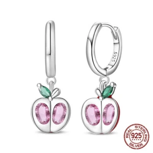 Apple Earrings 925 Sterling Silver Hoop Earrings - Picture 1 of 1