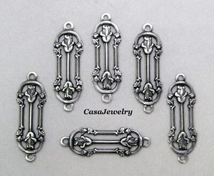#1421 ANTIQUED STERLING SILVER PLATED FILIGREE 2 RING CONNECTOR - 6 Pcs - Picture 1 of 2