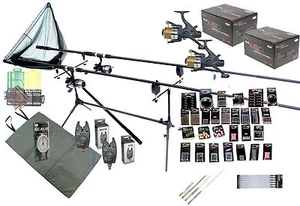 Carp Fishing Kit Set 2 x Rods Reels Tackle GIANT Accessory Pack PC21. - Picture 1 of 1