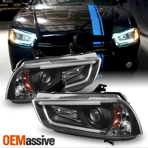 Fits 11-14 Charger HID-D3S Black Bezel LED Light Tube/Trip Projector Headlights - Picture 1 of 12