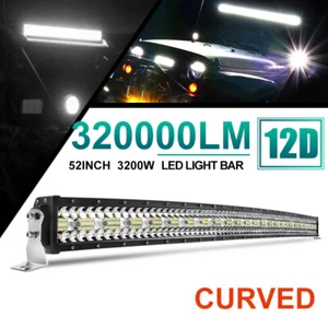 Curved 52" INCH 3200W 12D Tri-Row LED LIGHT BAR Spot Flood COMBO BOAT VS 50" 54" - Foto 1 di 11