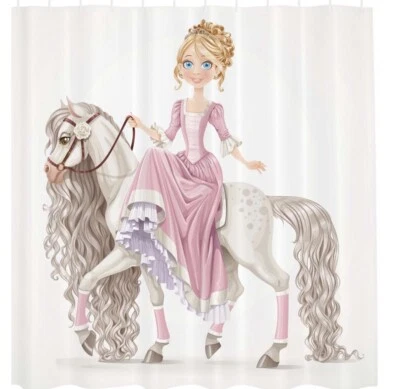 Princesa en un Caballo 3D Tela Ducha Impermeable Cortina Baño Niñas Decoración Foto 1 de 4