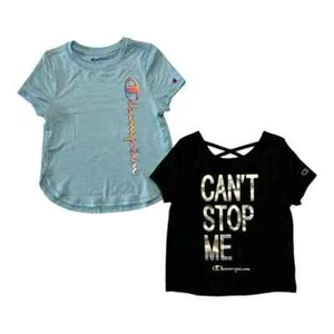 Champion Girl's 2 Pack Polyester & Cotton Graphic Print Active Tees Size 10/12 - Picture 1 of 5