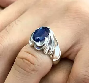 Genuine Blue Sapphire Neelam Ring for Men 925 Sterling Silver Natural Gem - Picture 1 of 4