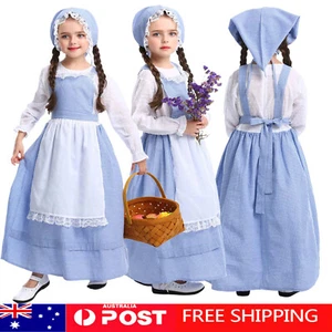 Girls Pioneer Olden Days Costume Pilgrim Frontier Colonial Victorian Christmas - Picture 1 of 10