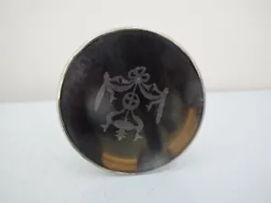 ENGLISH Sterling Silver Inlaid Crest Faux TORTOISESHELL Round Footed Lidded Box - Picture 1 of 9