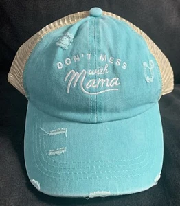Don’t Mess With Mama Distressed Wash Berretto da Baseball Cappello da Camionista Teal (76) - Foto 1 di 5