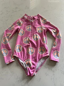 COTTON ON KIDS Pink peace sign swimsuit size 8 one piece blue - Picture 1 of 8