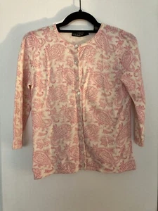 Lord & Taylor Zweilagige Kaschmir Rosa Und Creme Paisley Strickjacke Neu - Bild 1 von 5