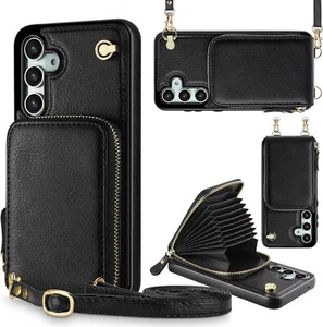 Funda tipo billetera compatible con Samsung S23FE tarjetero cremallera cordón cuero RFID - Imagen 1 de 7