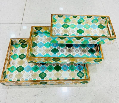 Wood Serving Tray with Handles Serving Tray Set for Food,Breakfast,Dinner,Ottomn - Image 1 of 4