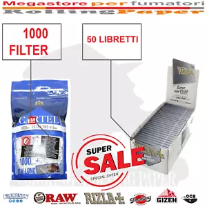 ZESTAW 2500 Cartine Rizla Argento Silver Corte 50Libretti 1000 Filtri Slim długość 6mm - Zdjęcie 1 z 3