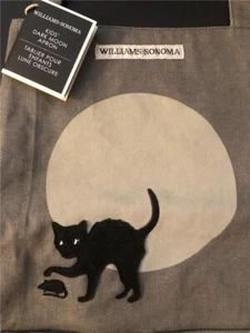 Williams Sonoma Halloween Black Cat Full Moon Mouse Kids Girl Boy Apron Grey NWT - Picture 1 of 5