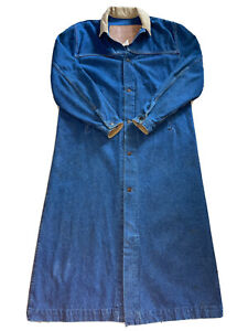 Vintage Levi's Denim Long Barn Coat Duster Tan Corduroy Collar Jacket USA LARGE