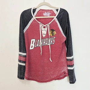 Chicago Blackhawks Touch Alyssa Milano Shirt Womens L Red/Black Stonewash Jersey - Picture 1 of 6