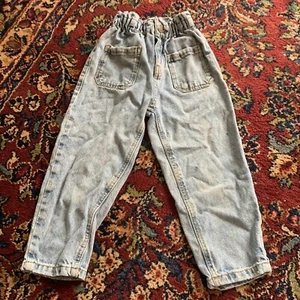 Zara Jeans Girls 6 Paperbag Mom Light Denim Elastic Waist Blue - Picture 1 of 5