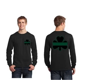 Thin Green Line Shamrock CLOVER Military Federal Agents Irish Long Sleeve Shirt - Picture 1 of 1