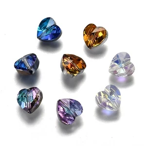 100x Faceted Colourful Heart Transparent Glass Beads Jewelry Making 10x10x7mm - Picture 1 of 4